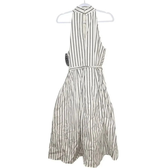 Scoop Belted Halter Midi Dress Women's L White Black Lined Minimalist - Picture 3 of 8